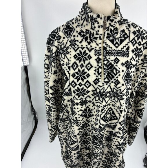Liz Claiborne Womens L Black & White Fleece 1/4 Zip Pullover Snowflake Print - Picture 2 of 6